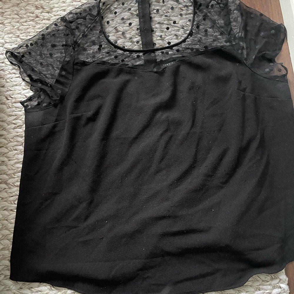 Torrid Blouse with Sweetheart Neckline and Polka Dot Yoke and Cap Sleeves